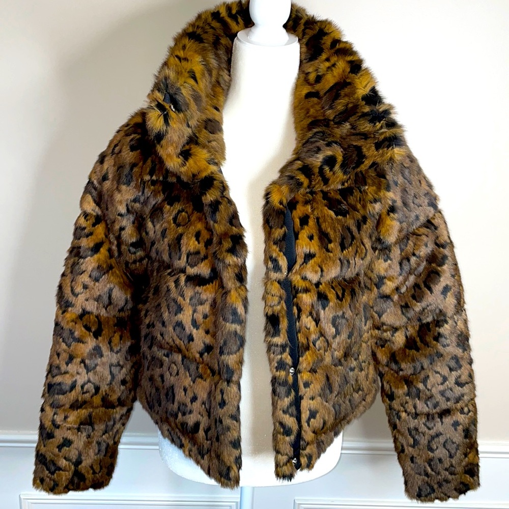 Abercrombie &Fitch leopard faux fur mini puffer.  NWT